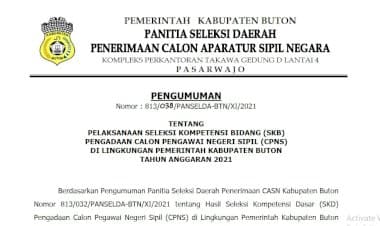 Pengumuman Jadwal Tes dan Ketentuan Pelaksanaan SKB CPNS 2021 Lingkup Kabupaten Buton