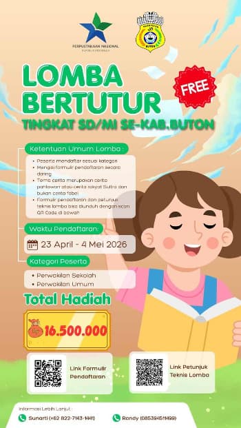 Dinas Perpustakaan dan Kearsipan Kabupaten Buton Buka Lomba Bertutur Tingkat SD/MI