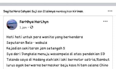 Kembali Viral Seorang Wanita Mengaku Dihadang OTK di Jalan Poros Pasarwajo-Wabula