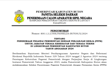 Seleksi PPPK Pemkab Buton: 247 Formasi Tenaga Kesehatan dan 665 Tenaga Teknis