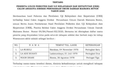 Senin, Tiga Nama Calon Direksi Perumda Mainawa Ikut Sesi Wawancara