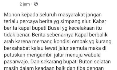 Hoax Kapal Bupati Buton Selatan Terbalik