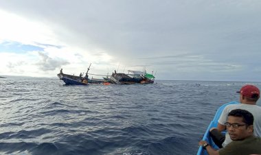 Sebuah Kapal Tenggelam di Teluk Kamaru, Para ABK Dibawa di Rujab Camat Lasalimu
