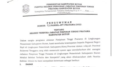BKPSDM Buton Buka Seleksi Jabatan Pimpinan Tinggi Pratama