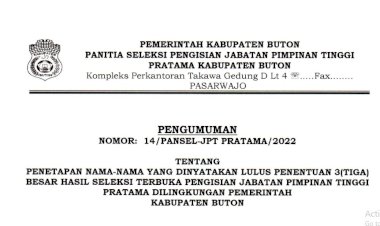 Pansel Umumkan Tiga Besar Peserta Lelang Jabatan Pimpinan Tinggi Pratama di Kabupaten Buton